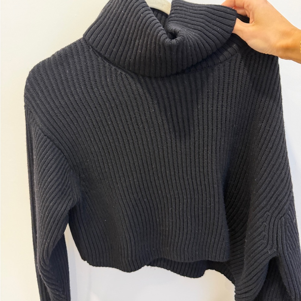 Aritzia Black Ribbed Cropped Turtleneck Sweater
